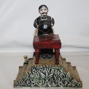 Original Antique Vintage Cast Iron Maitland Magician Bank Heavy